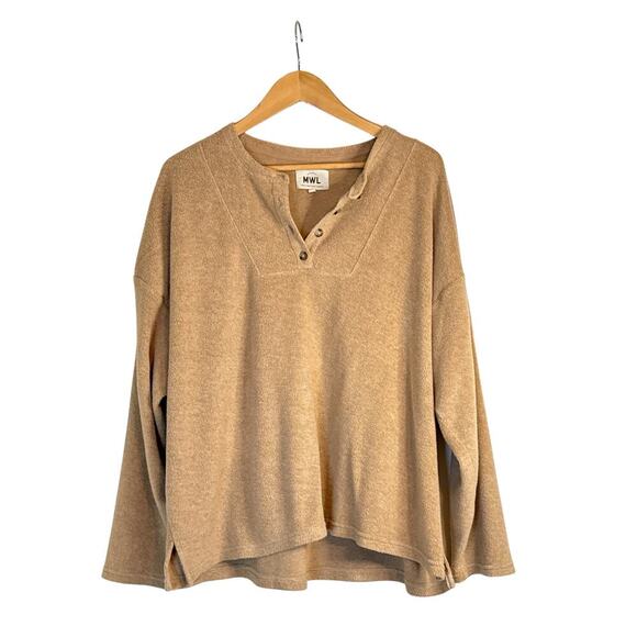 MWL by Madewell Women's Vincent Brushed Henley Top Soft Relaxed Size XXL Beige - Picture 2 of 9